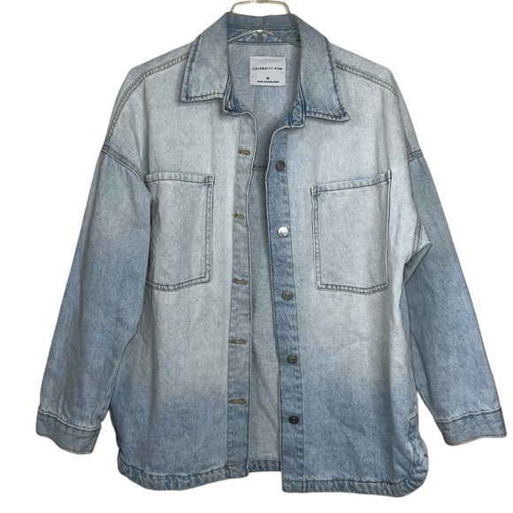 Celebrity Pink Shacket Light Wash Denim Button Front Size Medium - Picture 1 of 13
